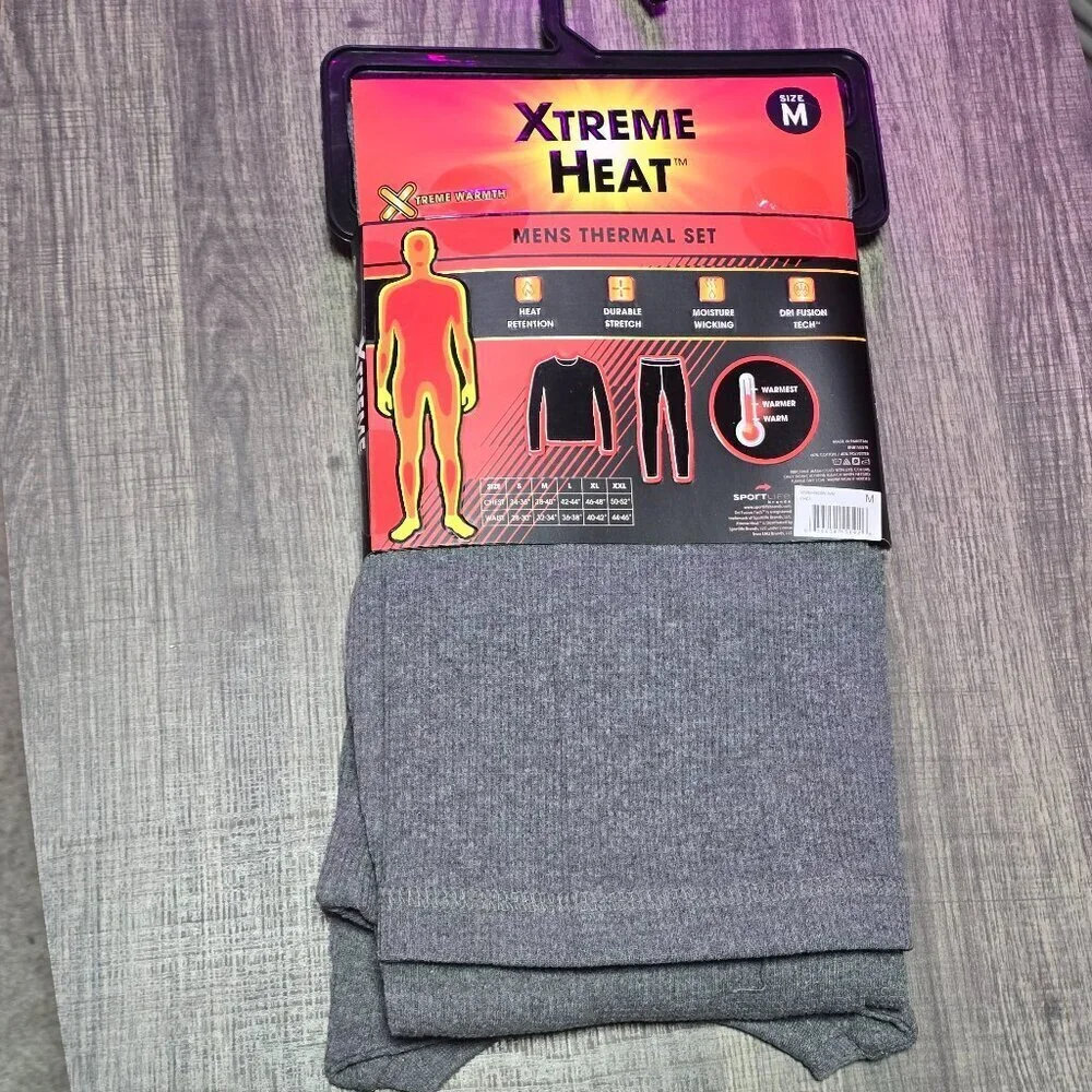 Xtreme Heat Mens Thermal Underwear Set Insulated Shirt & Long Johns, Gray Medium